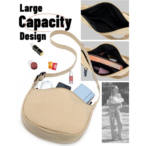 Women Khaki Imported Polyester Crossbody Lightweight Crescent Trendy Sling Bag - Picture 5 of 7